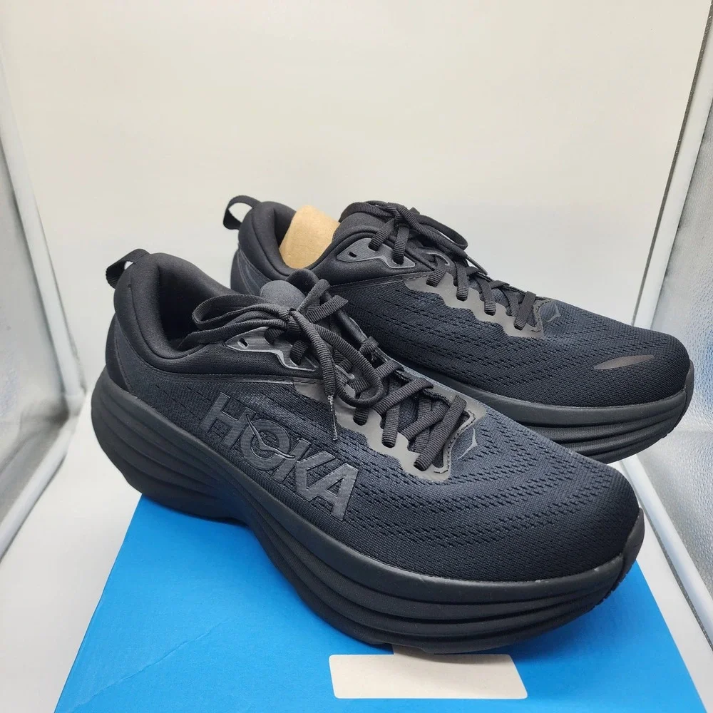 HOKA Bondi 8 Running Shoes Men 10D Black Black Max Cushion Road Sneakers